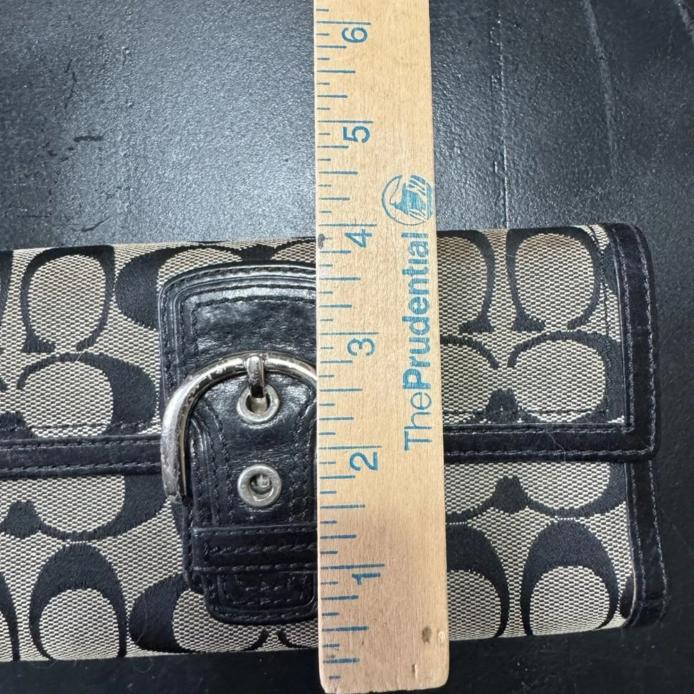 Coach Wallet Leather Silver Snap‎ Signature Canvas Black/Khaki